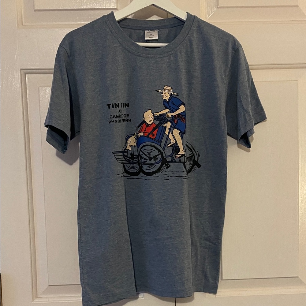 Tin Tin Graphic Crewneck T-Shirt - Blue Cambodia Snowy